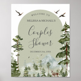 Pine Tree Forest Mountain Couple Shower Welcome ポスター
