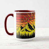 Pine Tree Forest Over Mountains & Retro Sunset マグカップ (左)