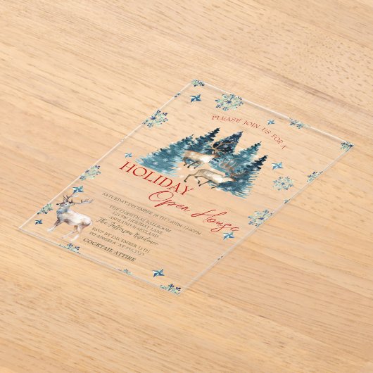 Pine Tree Forest Reindeer Holiday Open House In アクリル招待状 (レイダウン)
