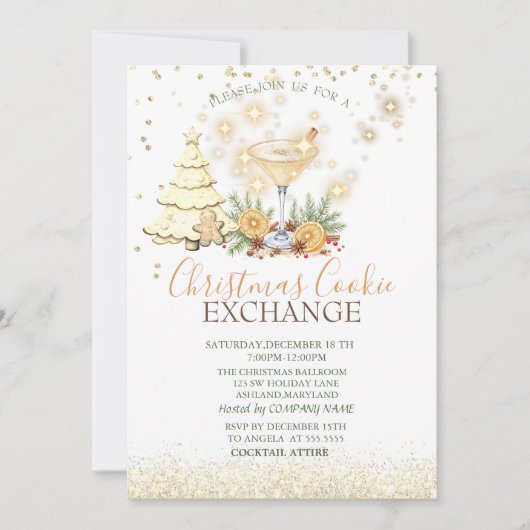  Pine Tree Gingerbread Cookies Cocktail Christmas 招待状 (正面)