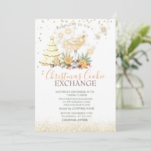 Pine Tree Gingerbread Cookies Cocktail Christmas 招待状 (スタンド正面)