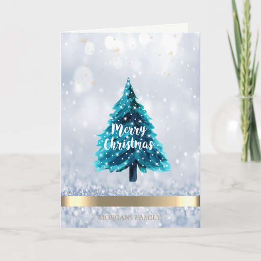 Pine Tree Gold,Glitter Bokeh Christmas Company シーズンカード (正面)