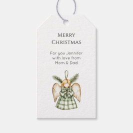 Pine Tree Green Plaid Christmas Angel  ギフトタグ