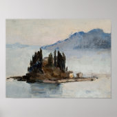 Pine tree island in water landscape art print ポスター (正面)