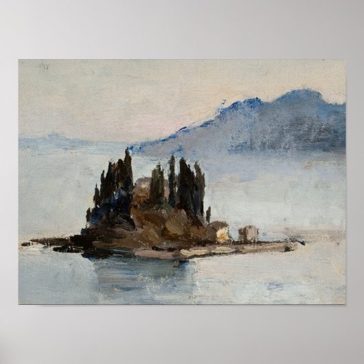 Pine tree island in water landscape art print ポスター (正面)