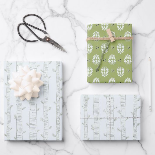 Pine Tree & Pine Cone Gift Wrap Set ラッピングペーパーシート (正面)