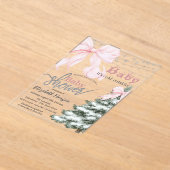  Pine Tree Pink Bow Snowflakes Baby Shower アクリル招待状 (レイダウン)