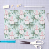 Pine Tree Pink White Snowman Girl Christmas 薄葉紙 (クラフト)