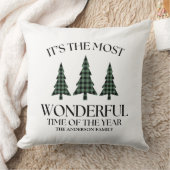 Pine Tree Rustic Buffalo Plaid Black Green クッション (ブランケット)