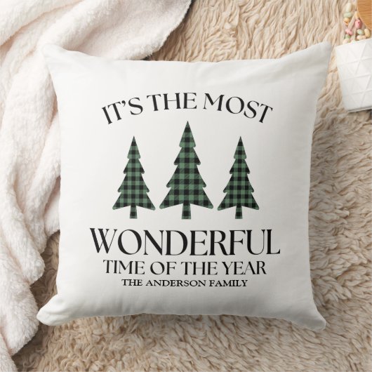 Pine Tree Rustic Buffalo Plaid Black Green クッション (ブランケット)