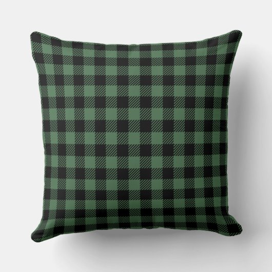 Pine Tree Rustic Buffalo Plaid Black Green クッション (裏面)