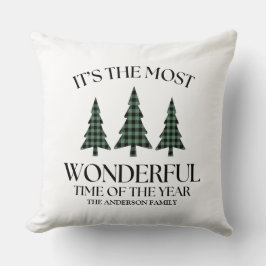 Pine Tree Rustic Buffalo Plaid Black Green クッション