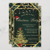 Pine Tree,Stars Lines Green Christmas Company  招待状 (正面/裏面)