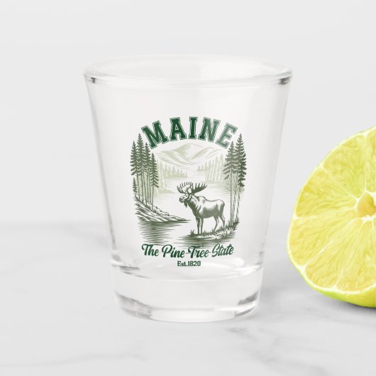 Pine Tree State Moose and River Artwork ショットグラス (正面)