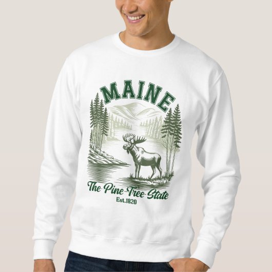 Pine Tree State Moose and River Artwork スウェットシャツ (正面)