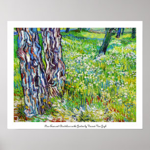 Pine Trees and Dandelions in the Garden Van Gogh ポスター