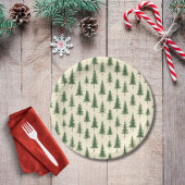 Pine Trees Beige Watercolor Christmas Holiday ペーパープレート