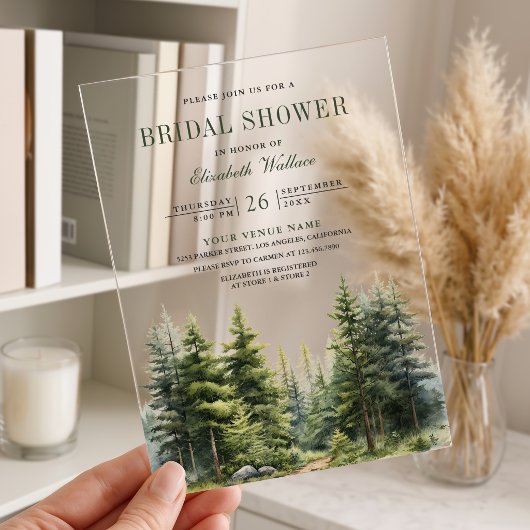 Pine Trees Forest Bridal Shower アクリル招待状