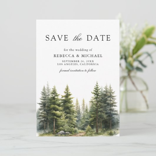 Pine Trees Forest Photo QR Code Wedding セーブザデート (スタンド正面)