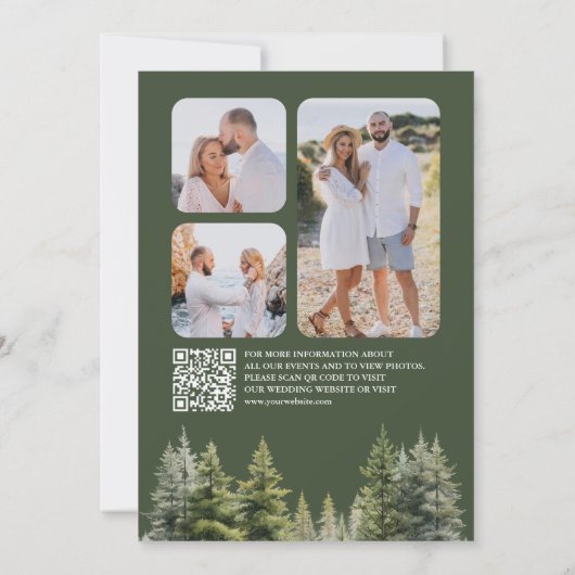 Pine Trees Forest Photo QR Code Wedding セーブザデート (裏面)