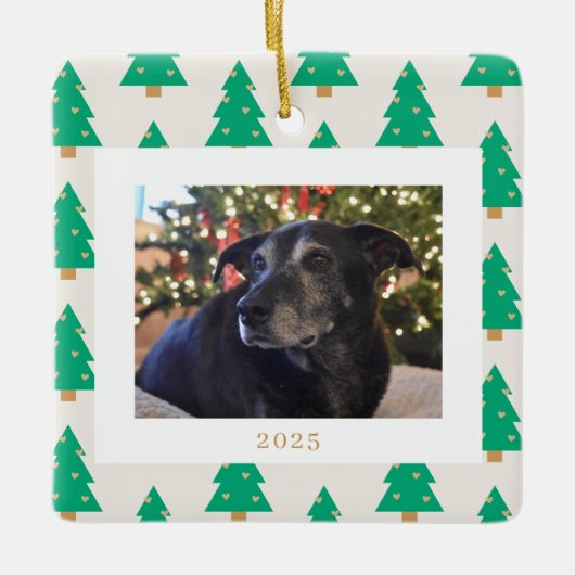 Pine Trees Holiday Photo セラミックオーナメント (正面)