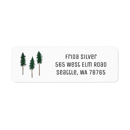 Pine Trees Minimalist CUSTOM Holiday Address ラベル (正面)