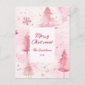 Pine Trees Pink Christmas Postcard シーズンポストカード (正面)