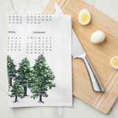 Pine Trees Watercolor Painting Calendar 2026 キッチンタオル (四つ折り)