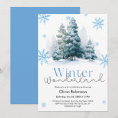 Pine Winter Wonderland Snowflakes Bridal Shower  招待状 (正面/裏面)