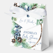 Pine wreath winter baby shower favors personalized フェイバーボックス (正面)
