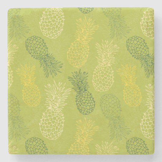 Pineappleの輪郭パターン（緑） ストーンコースター (正面)