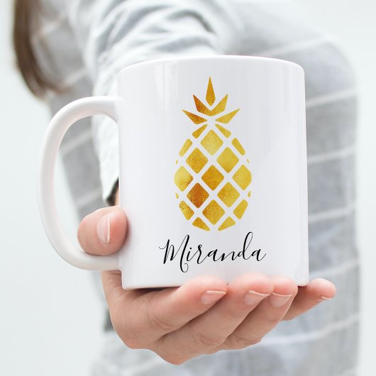 Pineapple金ゴールドのホワイトネームのスクリプト コーヒーマグカップ