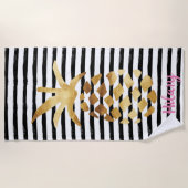 Pineapple & ストライプ カスタマイズ Your Name(パイナップル&) ビーチタオル (正面)