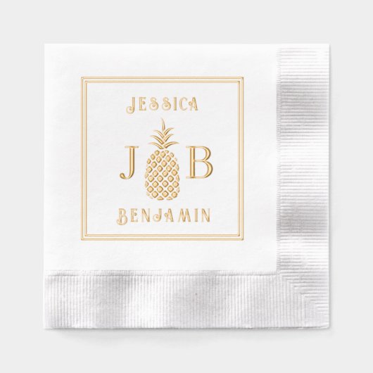 Pineapple #87カップル2イニシャルモノグラム名FrCA 箔ナプキン (正面)