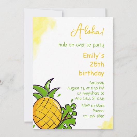 Pineapple birthday party invitation template 招待状 (正面)