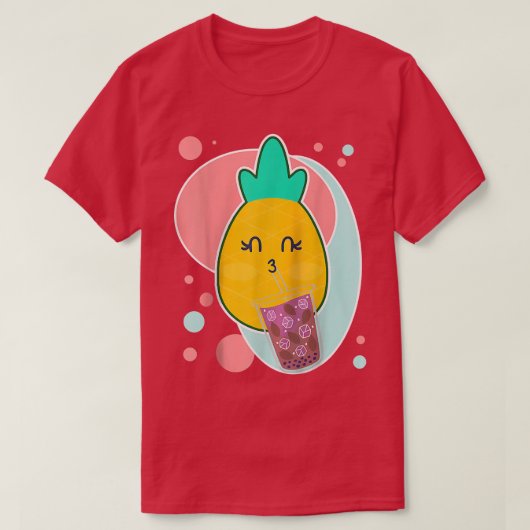 Pineapple Boba Tea Bubble Milk Tea Cute Cartoon Fr Tシャツ (デザイン正面)