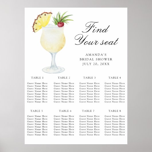 Pineapple Cocktail Wedding seating chart ポスター (正面)