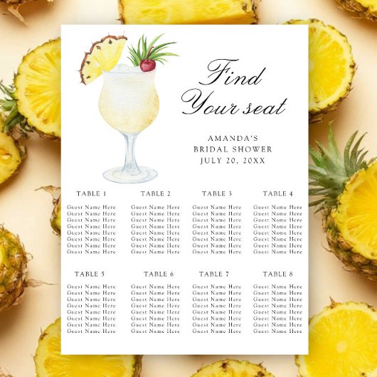 Pineapple Cocktail Wedding seating chart ポスター