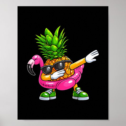 Pineapple Dabbing Flamingo Aloha Hawaii Tropical V ポスター (正面)