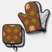 Pineapple Design on Red Background 鍋つかみ&鍋敷きセット (正面/裏面)