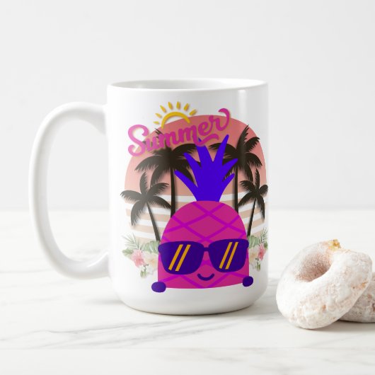 Pineapple Enjoying the Summer コーヒーマグカップ (ドーナツ)