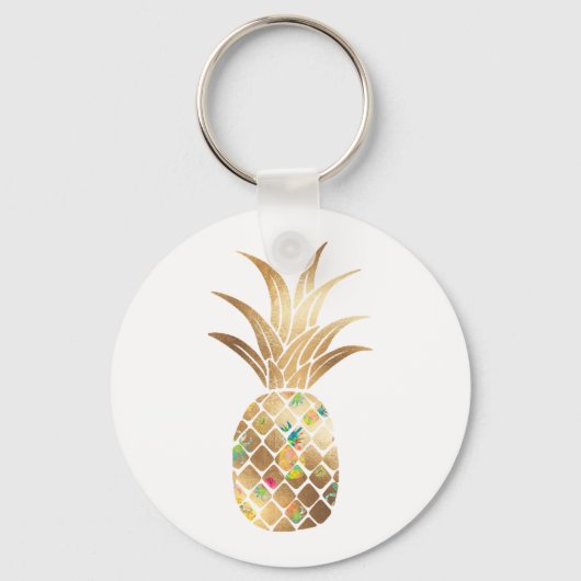 Pineapple, Faux Gold+Collage キーホルダー (正面)