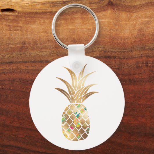 Pineapple, Faux Gold+Collage キーホルダー (正面)