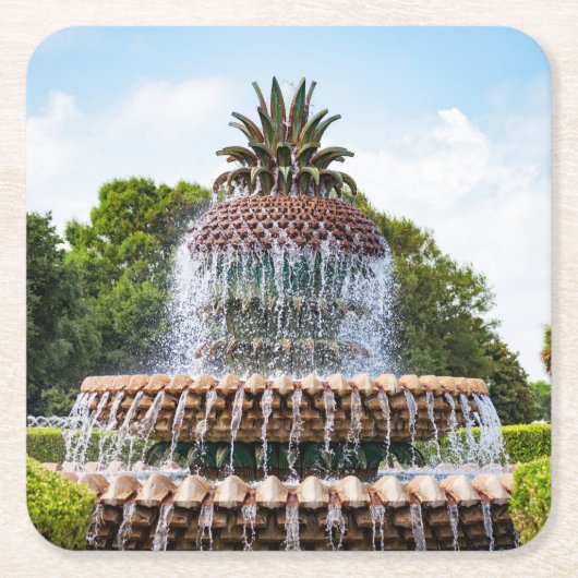 Pineapple Fountain in Charleston, SC スクエアペーパーコースター (正面)