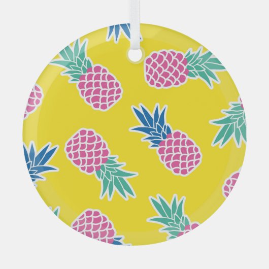 Pineapple Frenzy:明るい漫画ヴィンテージ。 ガラスオーナメント (正面)