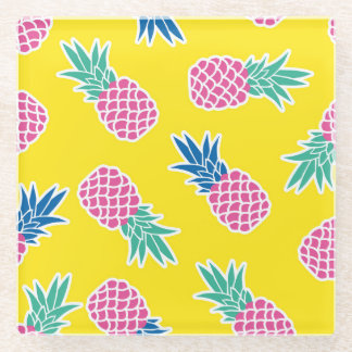 Pineapple Frenzy:明るい漫画ヴィンテージ。 ガラスコースター