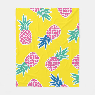Pineapple Frenzy:明るい漫画ヴィンテージ。 フリースブランケット