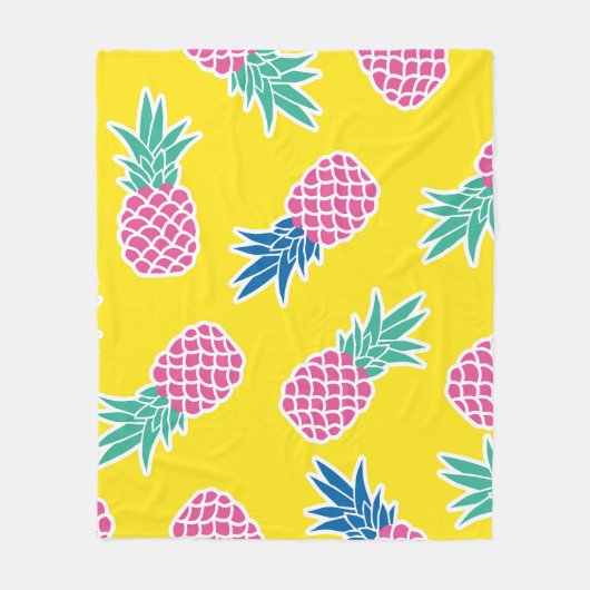 Pineapple Frenzy：明るい漫画ヴィンテージ。 フリースブランケット (正面)