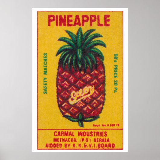 Pineapple Fruit - Matchbox Print - India Wall Art ポスター (正面)