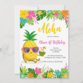 Pineapple Girl Birthday Aloha Hawaii Summer 招待状 (正面)